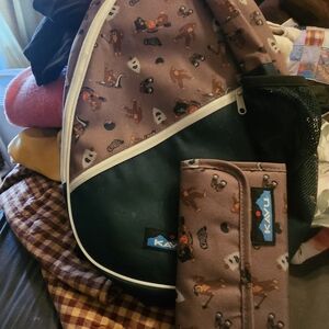 Kavu Brown Printed Backpack with Matching Wallet